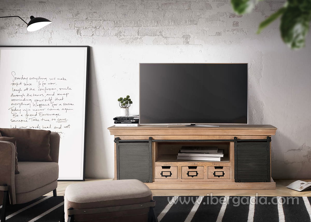 Mueble TV Kendo Madera/Metal 3 Cajones 2 Puertas (150x40x55)-1