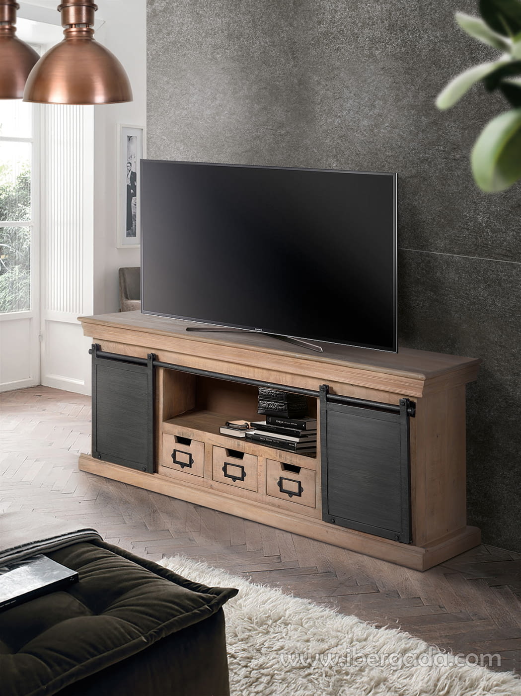 Mueble TV Kendo Madera/Metal 3 Cajones 2 Puertas (150x40x55)-3
