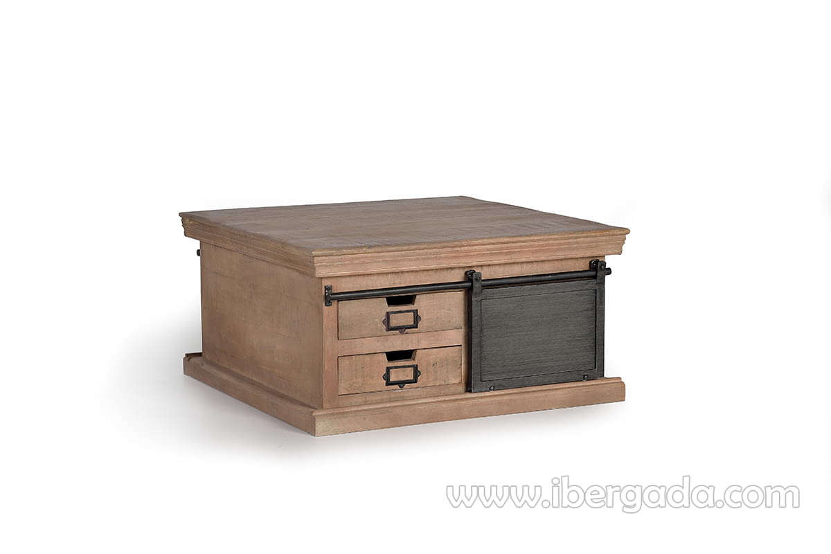 Mesa Centro Kendo Madera/Metal 2 Cajones 1 Puerta (90x90x45)-1