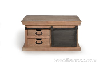 Mesa Centro Kendo Madera/Metal 2 Cajones 1 Puerta (90x90x45)-2