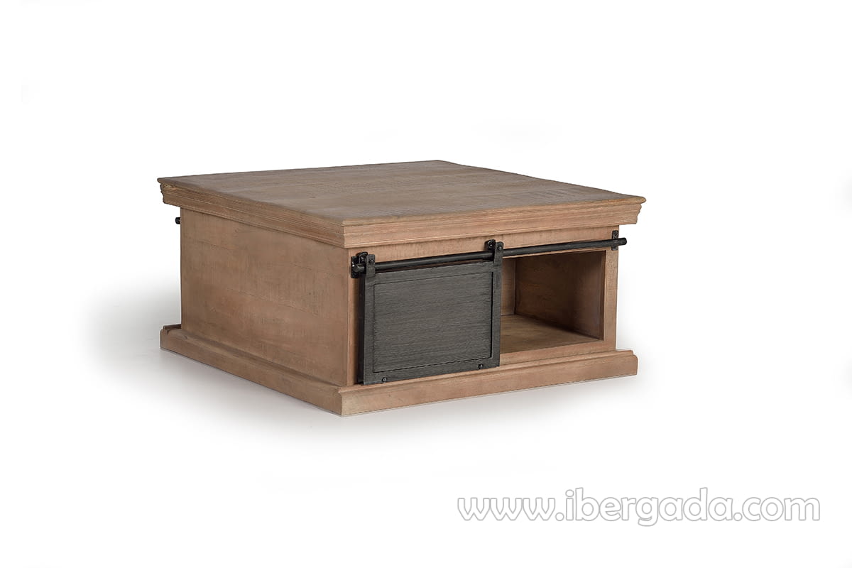 Mesa Centro Kendo Madera/Metal 2 Cajones 1 Puerta (90x90x45)-3
