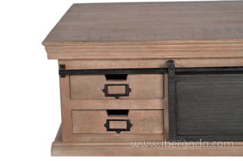 Mesa Centro Kendo Madera/Metal 2 Cajones 1 Puerta (90x90x45)-4
