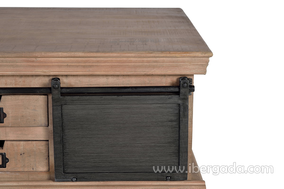 Mesa Centro Kendo Madera/Metal 2 Cajones 1 Puerta (90x90x45)-5