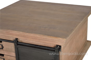 Mesa Centro Kendo Madera/Metal 2 Cajones 1 Puerta (90x90x45)-6