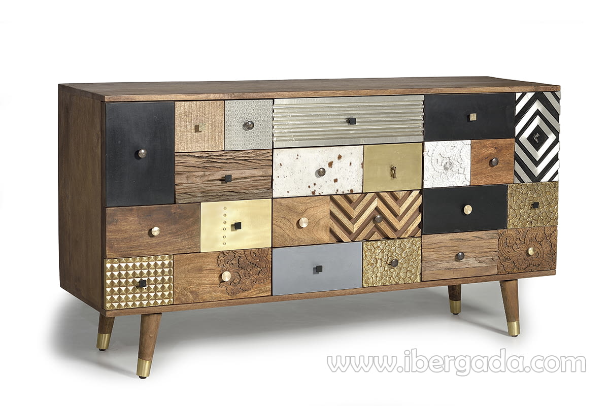 Aparador Kowa Madera Mango 4 Cajones 2 Puertas (150x40x80)-2