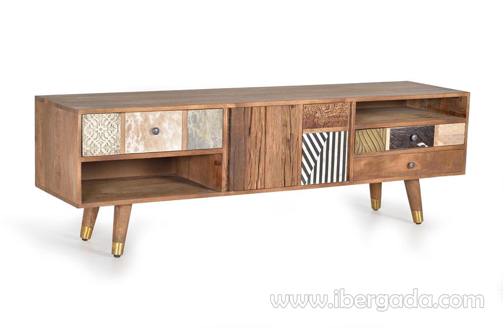 Mueble TV Kowa Madera Mango 3 Cajones 2 Puertas (160x40x50)-2
