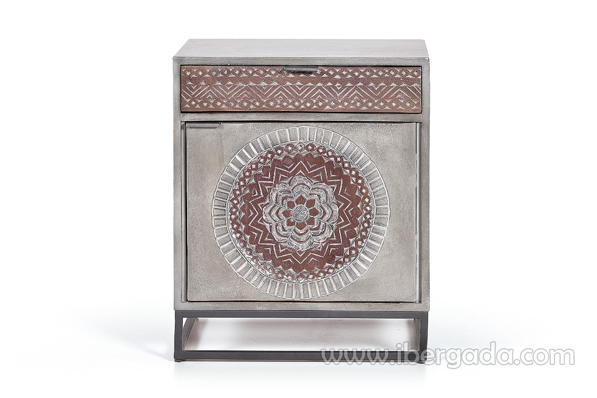 Mesita Noche Kentia Madera/Metal 1 Puerta 1 Cajón (50x40x60)-1