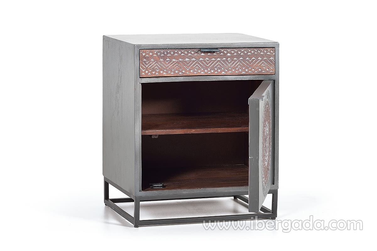 Mesita Noche Kentia Madera/Metal 1 Puerta 1 Cajón (50x40x60)-4
