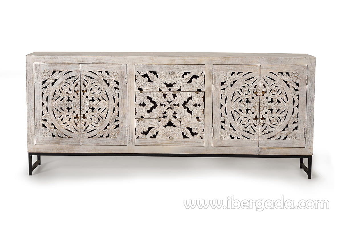 Aparador Bakara Madera/Metal 4 Puertas 3 Cajones (190x38x80)-1