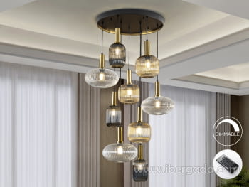 Lámpara Norma Negro/Laton 9L Dimmable (80x80)