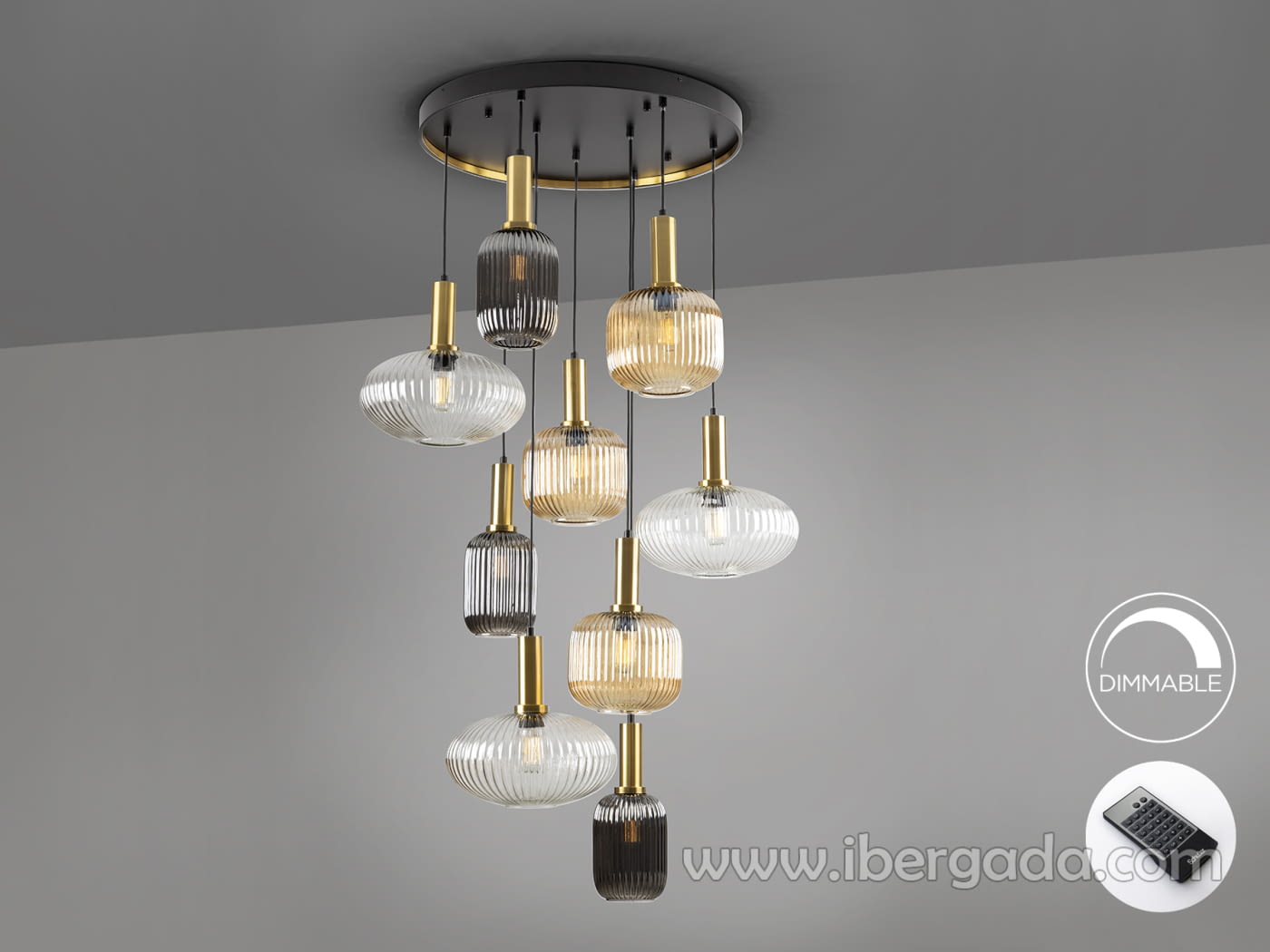Lámpara Norma Negro/Laton 9L Dimmable (80x80)-7