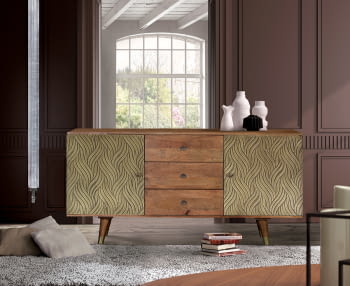 Aparador Savana Madera/Bronce 2 Puertas 3 Cajones (160x40x78)