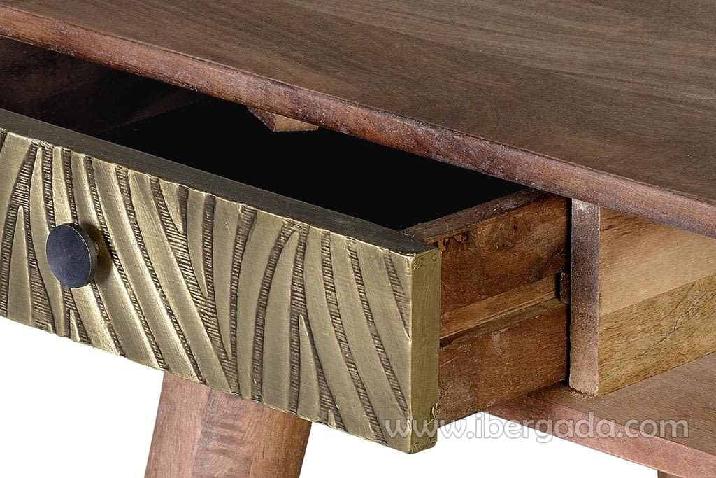 Escritorio Savana Madera/Bronce 2 Cajones 1 Hueco (130x50x76)-2