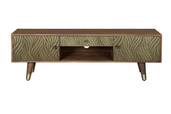 Mueble TV Savana Madera/Bronce 2 Puertas 1 Cajón 1 Hueco (140x40x46)
