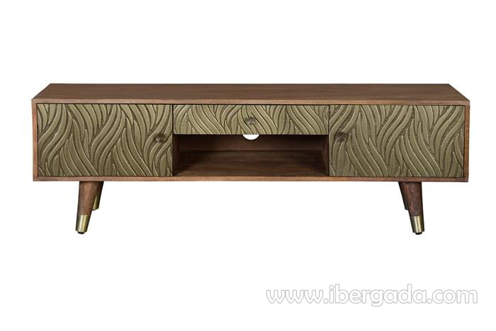 Mueble TV Savana Madera/Bronce 2 Puertas 1 Cajón 1 Hueco (140x40x46)-1