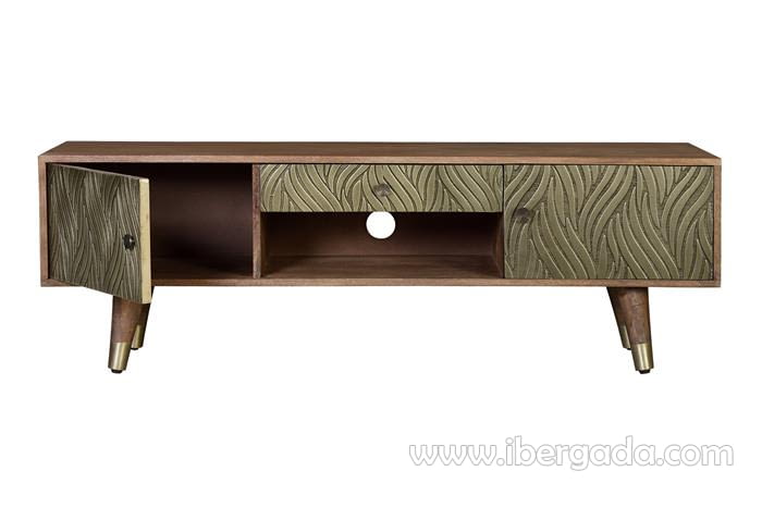 Mueble TV Savana Madera/Bronce 2 Puertas 1 Cajón 1 Hueco (140x40x46)-2