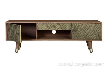Mueble TV Savana Madera/Bronce 2 Puertas 1 Cajón 1 Hueco (140x40x46)-2