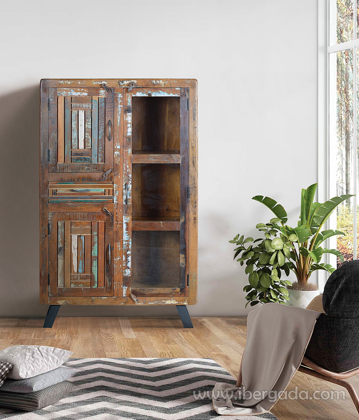 Alacena Taima Madera/Metal 3 Puertas 1 Cajón (140x38x90)-2