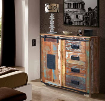 Comoda Madera/Metal 1 Puerta 4 Cajones (80x38x81)