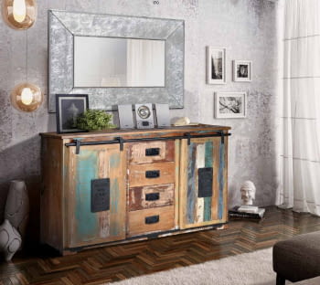 Aparador Madera/Metal 2 Puertas 4 Cajones (130x38x81)