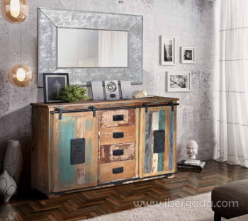 Aparador Madera/Metal 2 Puertas 4 Cajones (130x38x81)