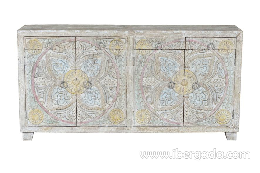 Aparador Madera/Metal 4 Puertas 4 Cajones (180x40x92)-2
