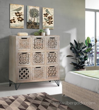 Comoda Madera/Metal 9 Cajones (88x38x102)
