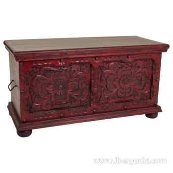 Baúl Madera Tallado Rojo (101x40x47)-1