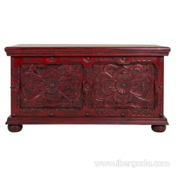 Baúl Madera Tallado Rojo (101x40x47)-3
