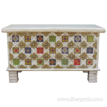 Baúl Madera Blanco con Azulejos (80x40x45)