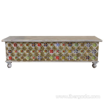 Baúl Madera Gris con Azulejos (146x40x45)