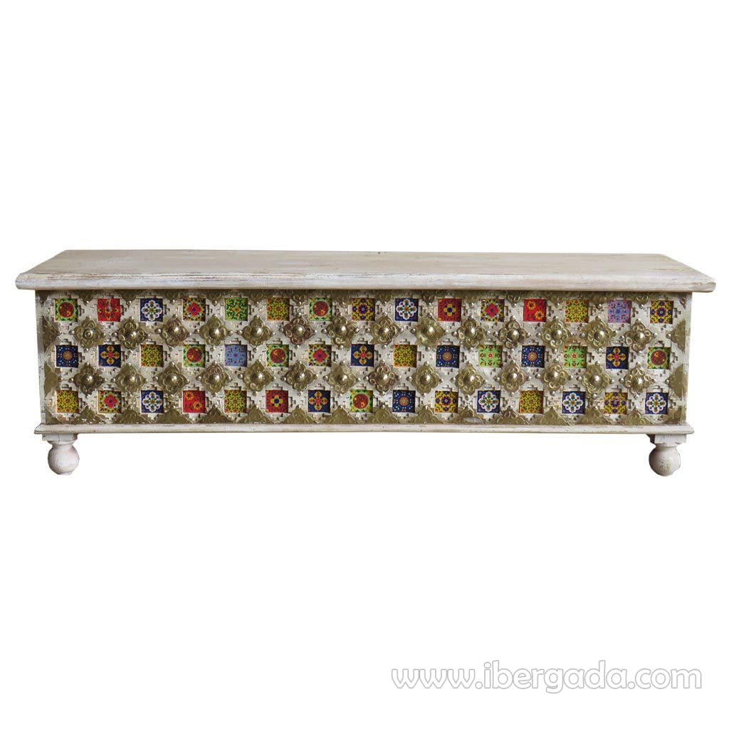 Baúl Madera Blanco con Azulejos (146x40x45)-1