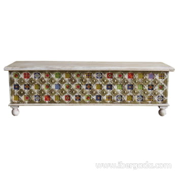 Baúl Madera Blanco con Azulejos (146x40x45)-1