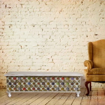 Baúl Madera Blanco con Azulejos (146x40x45)-2