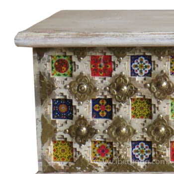Baúl Madera Blanco con Azulejos (146x40x45)-3
