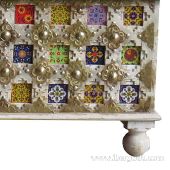 Baúl Madera Blanco con Azulejos (146x40x45)-4