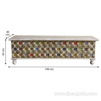 Baúl Madera Blanco con Azulejos (146x40x45)-5