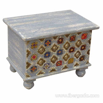 Baúl Madera Gris con Azulejos (60x40x45)