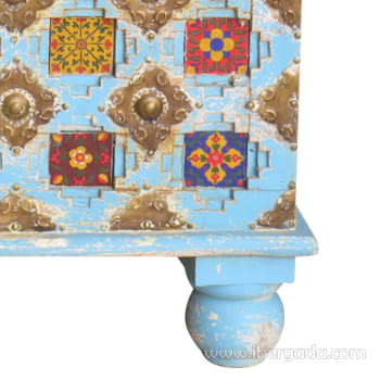 Baúl Madera Azul con Azulejos (60x40x45) - 3