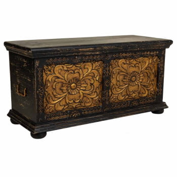 Baúl Madera Labrada Negro/Oro (101x40x47)