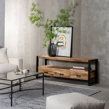 Mueble TV Sarona Madera/Hierro 3 cajones (150x45x60)-2