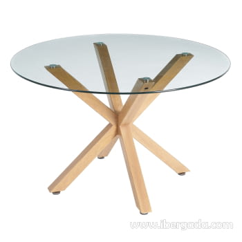 Mesa de Comedor Redonda Cristal/Madera (120x120x76)
