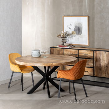 Mesa de Comedor Redonda Madera/Hierro (140x140x77)-2
