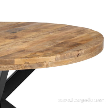 Mesa de Comedor Redonda Madera/Hierro (140x140x77)-4