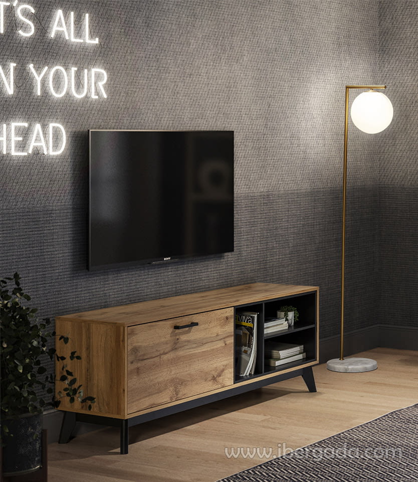Mueble TV Dakota Roble/Negro (150x40x55)-1