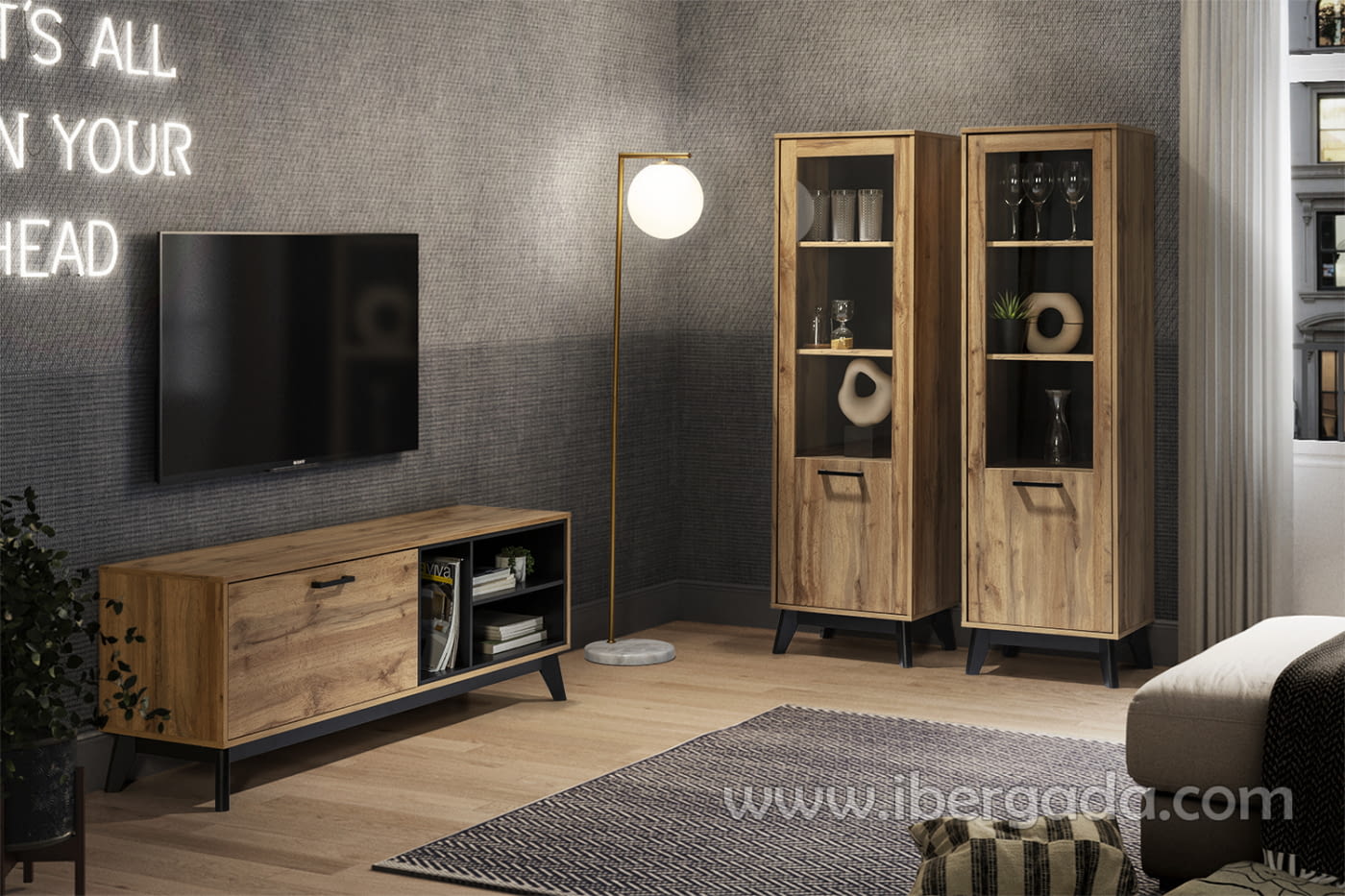 Mueble TV Dakota Roble/Negro (150x40x55)-5