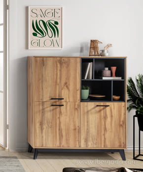 Aparador Cubo Dakota Roble/Negro (120x40x134)