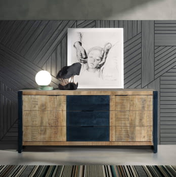 Aparador Madera/Metal 2 Puertas 3 Cajones (180x45x80)