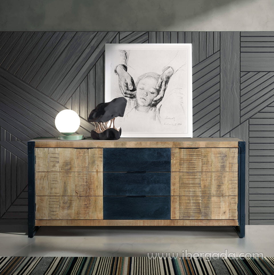 Aparador Madera/Metal 2 Puertas 3 Cajones (180x45x80)-1