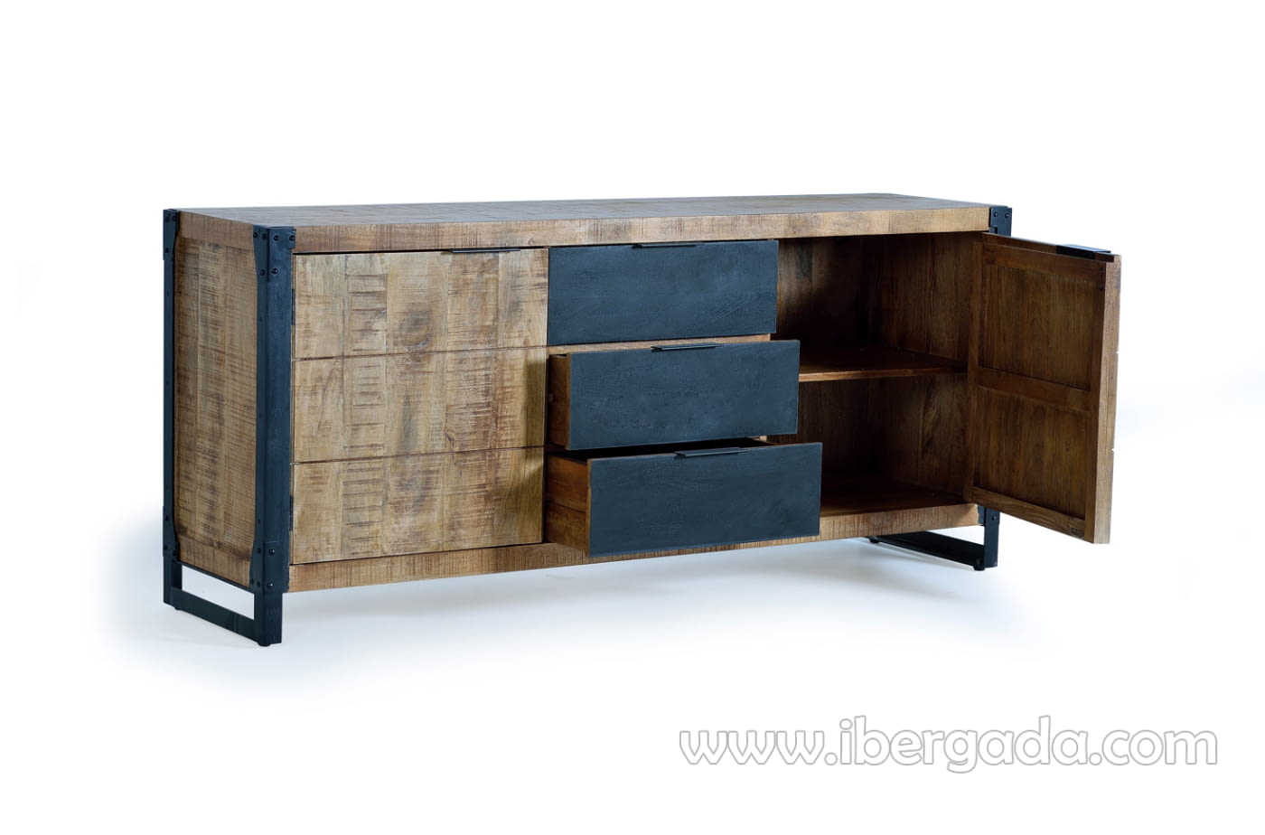 Aparador Madera/Metal 2 Puertas 3 Cajones (180x45x80)-4